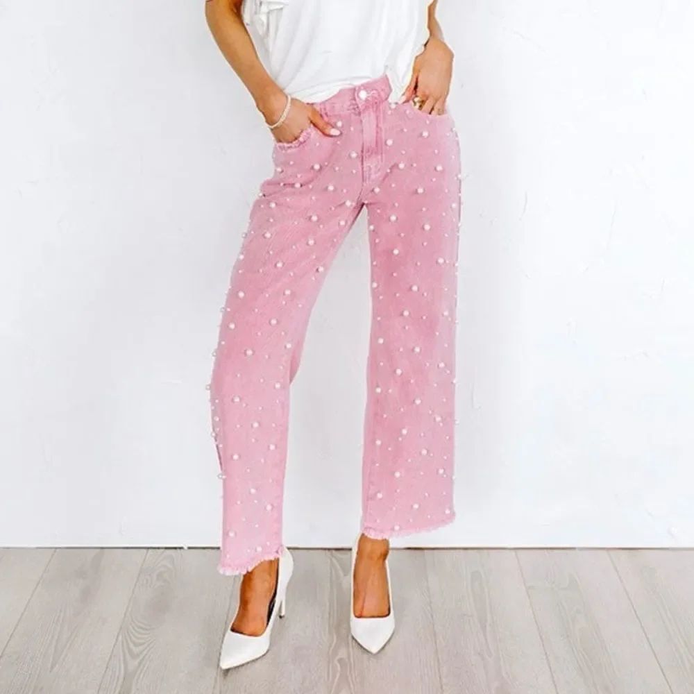 POL Pink Pearl Embellished Jeans